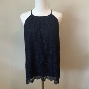 LOFT Lace Navy Tank Top Camisole Medium